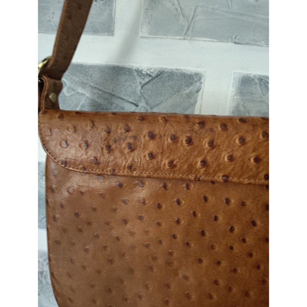 Lederer De Paris Vintage Shoulder Bag Leather Ostrich Print Embellished Tan Y2K - Picture 5 of 15